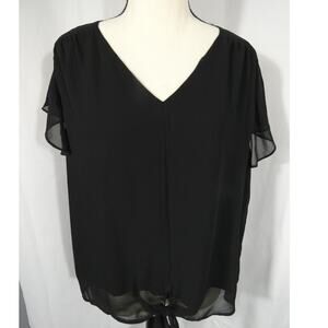 Investments Petites Women's Black PL Polyester V-Neck Semi Sheer Career Wear